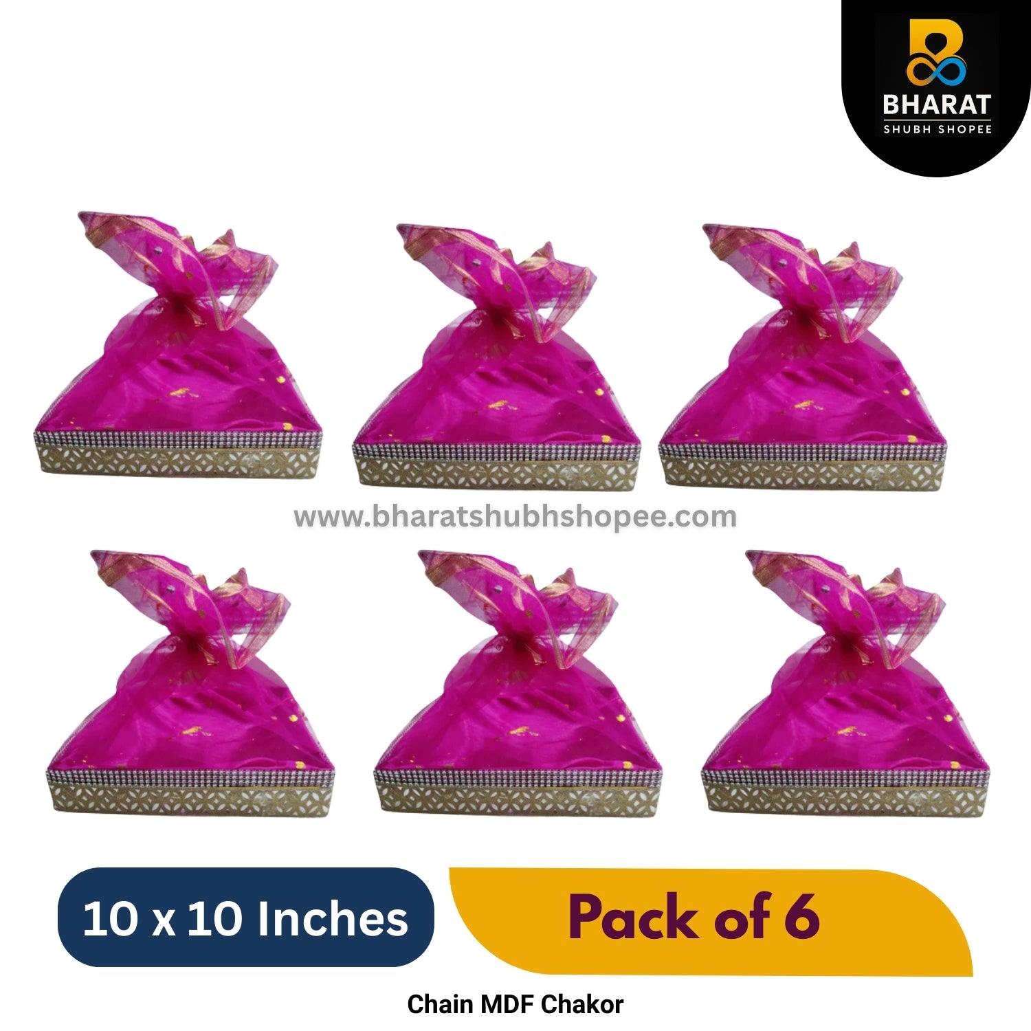 Premium Chain MDF Chakor Square 10 x 10 Inches – Pack of 6 for Gifting & Decor – Bharat Shubh Shopee