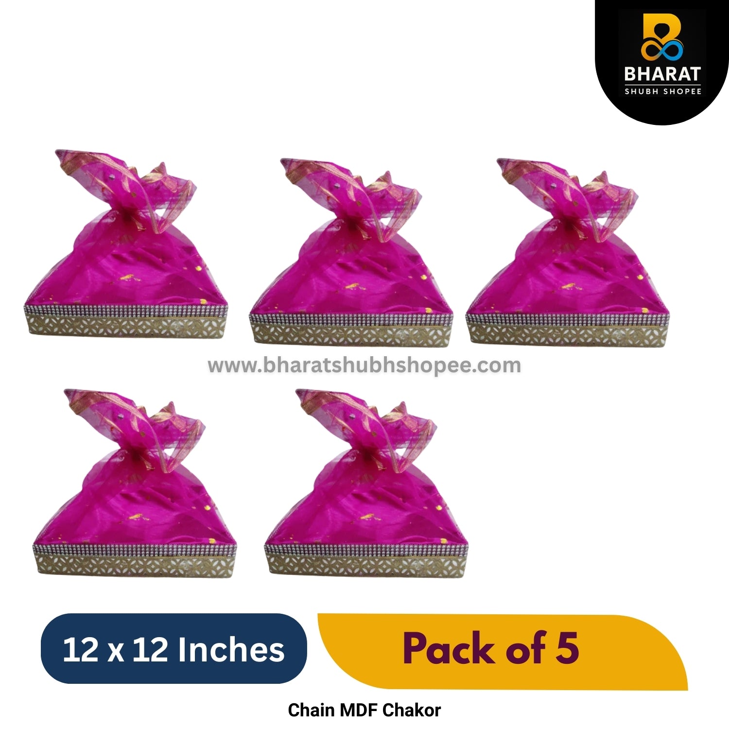 Premium Chain MDF Chakor Square 12 x 12 Inches – Pack of 5 for Gifting & Decor – Bharat Shubh Shopee