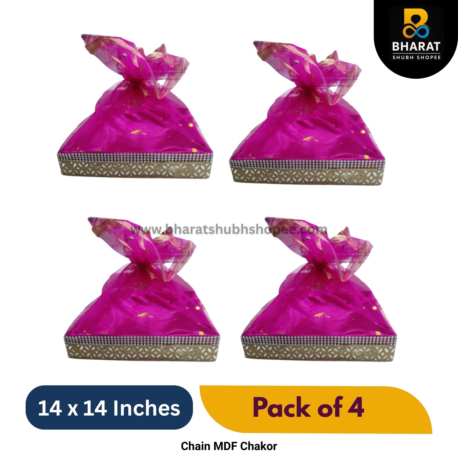 Premium Chain MDF Chakor Square 14 x 14 Inches – Pack of 4 for Gifting & Decor – Bharat Shubh Shopee