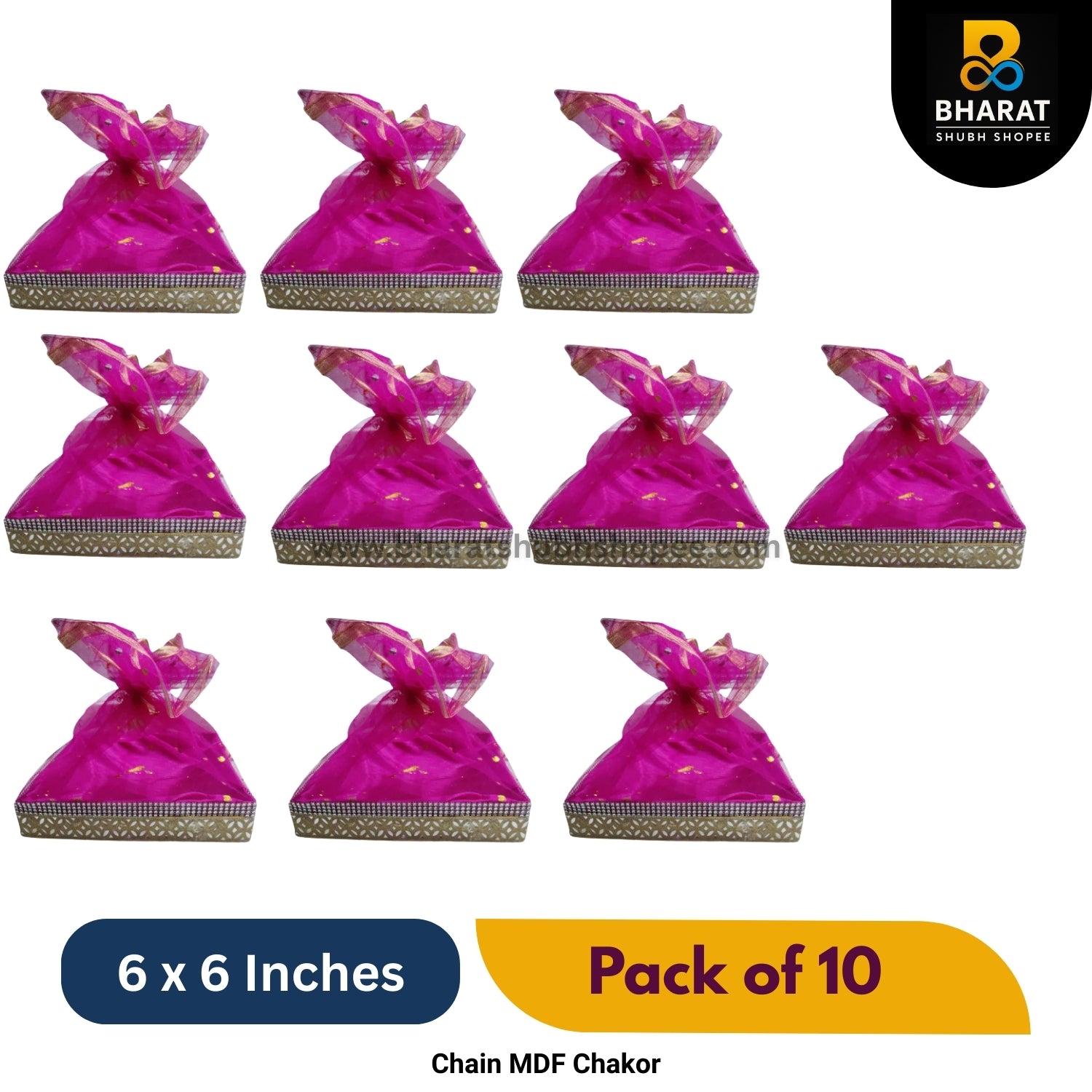 Premium Chain MDF Chakor Square 6 x 6 Inches – Pack of 10 for Gifting & Decor – Bharat Shubh Shopee