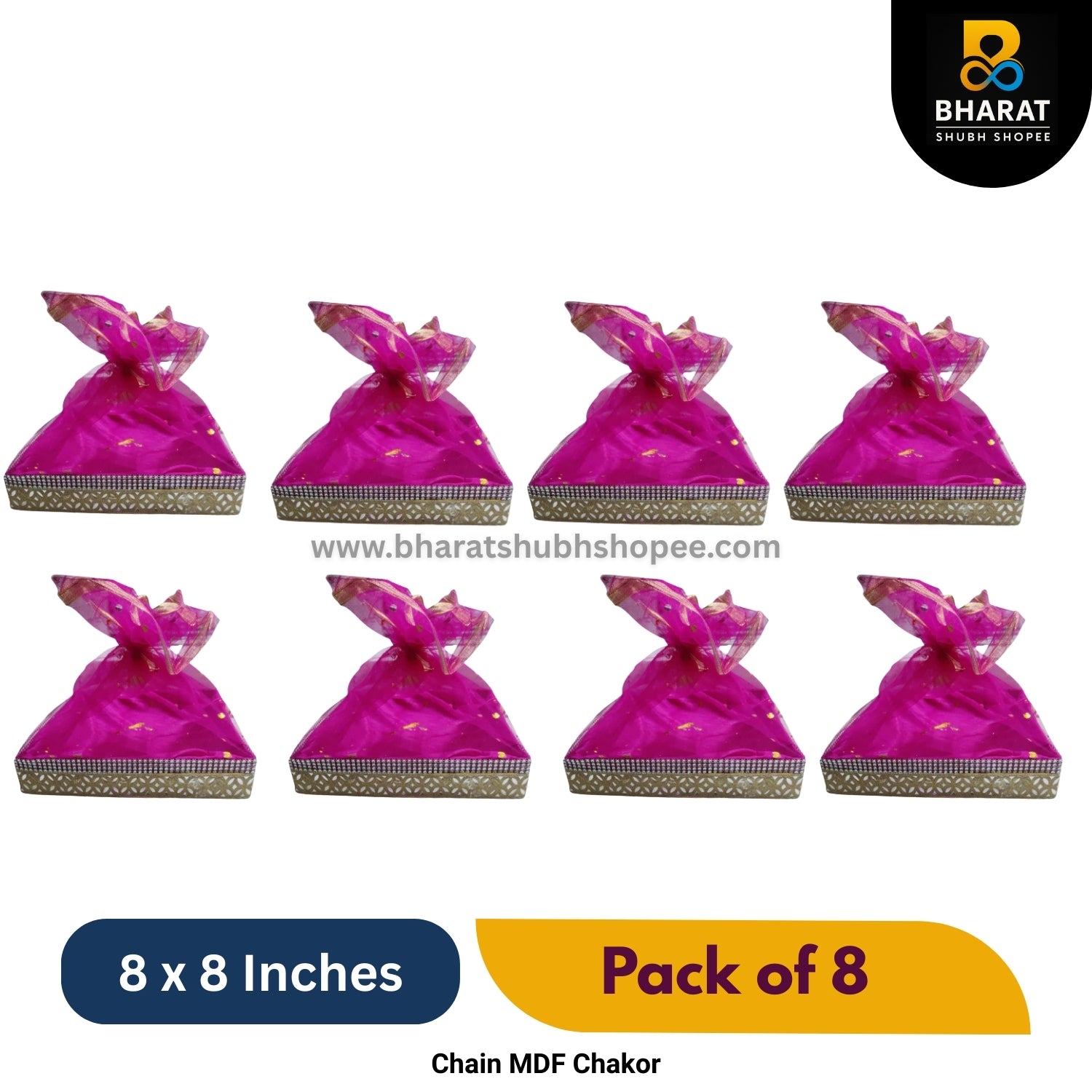 Premium Chain MDF Chakor Square 8 x 8 Inches – Pack of 8 for Gifting & Decor – Bharat Shubh Shopee